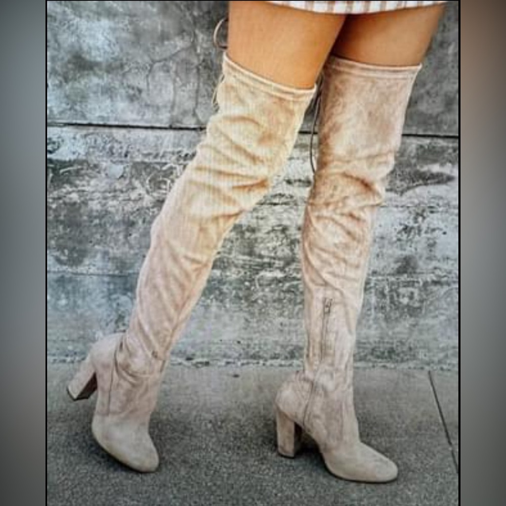 Lulus Over The Knee Nude Suede Boots sz 7